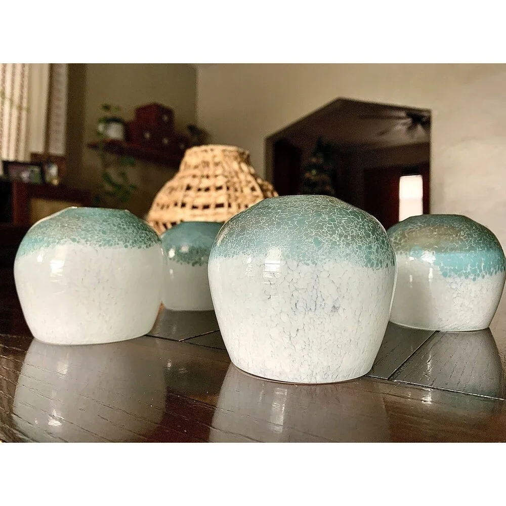 4 West Elm Mexican Glass Votive Candle Holders Recycled Confetti Frit Coastal